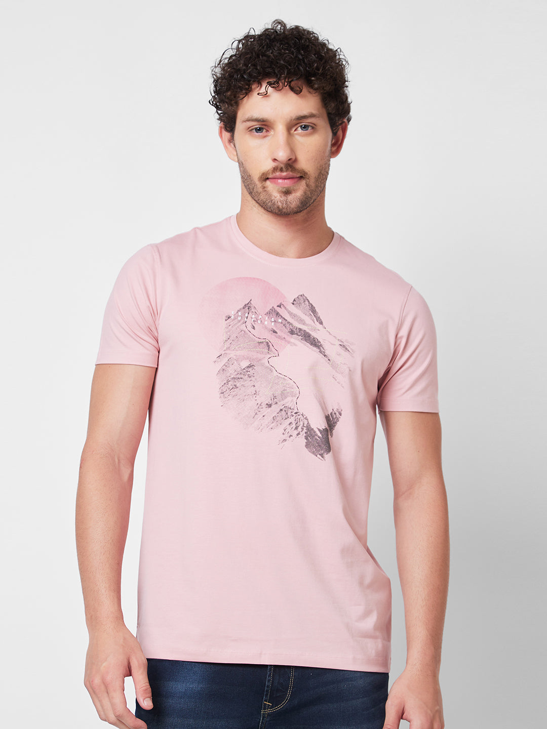 Spykar Mens T-Shirt H/S Mktcp1Bd059 Dusty Pink