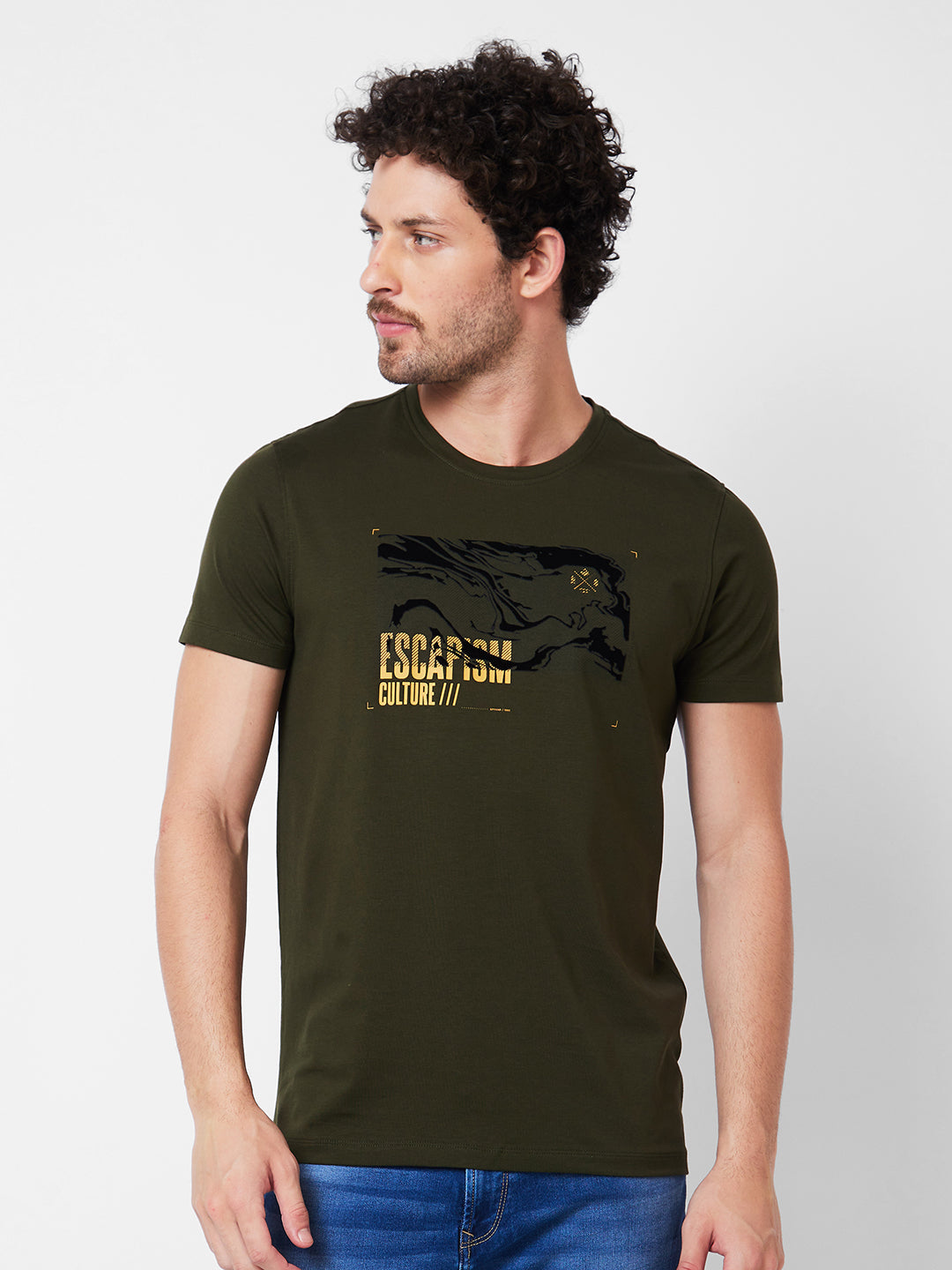 Spykar Mens T-Shirt H/S Mktcp1Bd061 Rifle Green