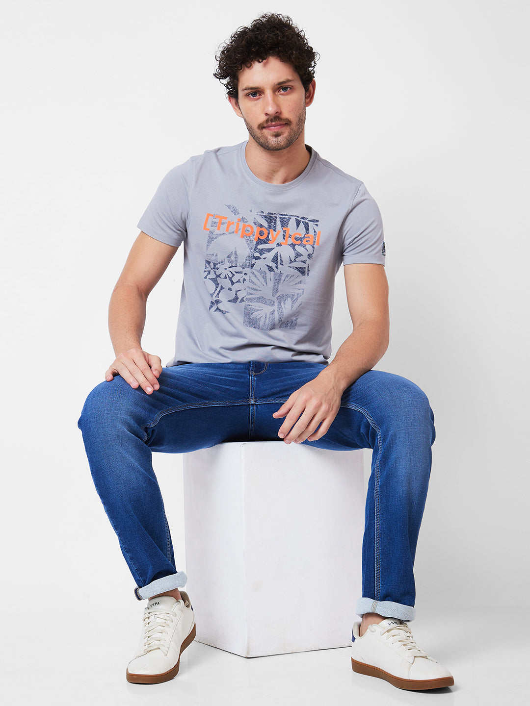 Spykar Mens T-Shirt H/S Mktcp1Bd095 Grey