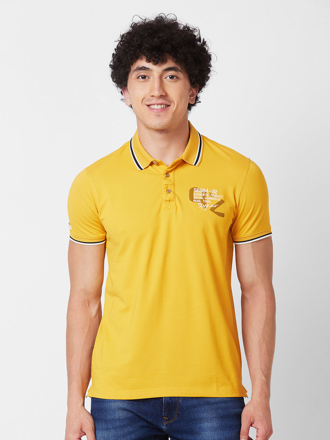 Spykar Mens T-Shirt H/S Mktfp1Bd015 Mustard Yellow
