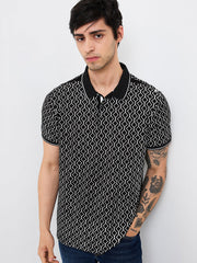 Men Black Slim Fit Printed Half Sleeve T-Shirt