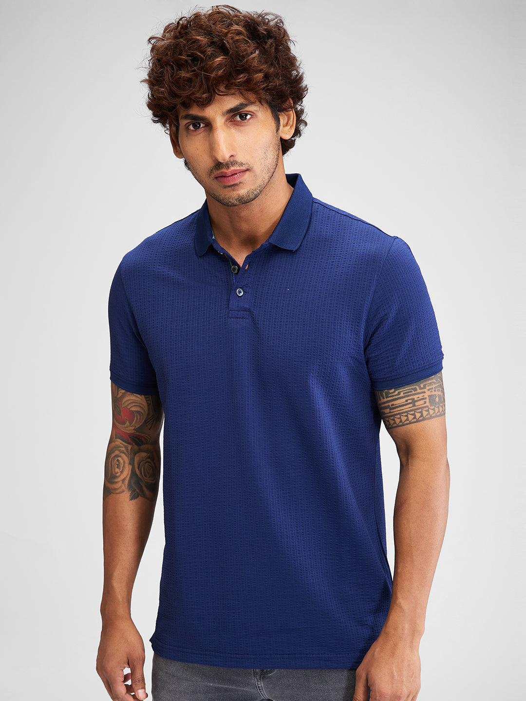 Spykar Mens T-Shirt H/S Mktfp2Bd086 Indigo Blue