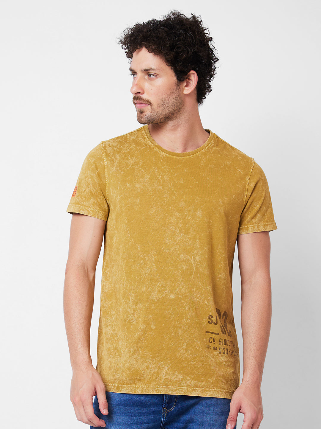 Spykar Mens T-Shirt F/S Mktft1Bd074 Camel Khaki