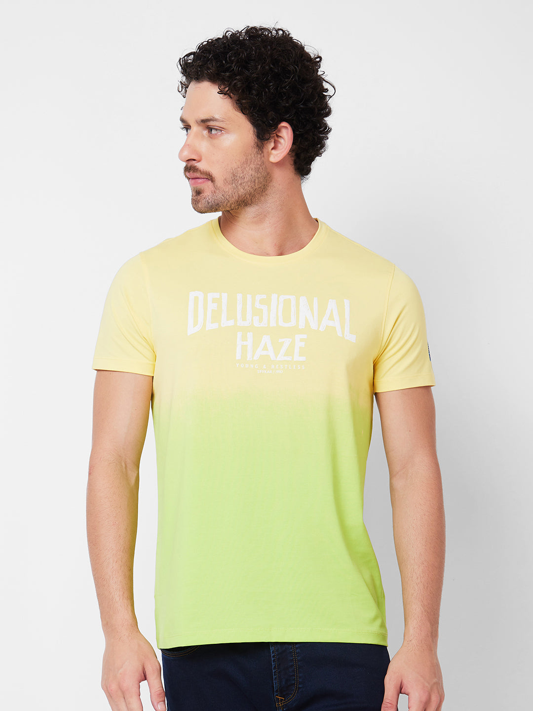 Spykar Mens T-Shirt F/S Mktft1Bd089 Butter Yellow