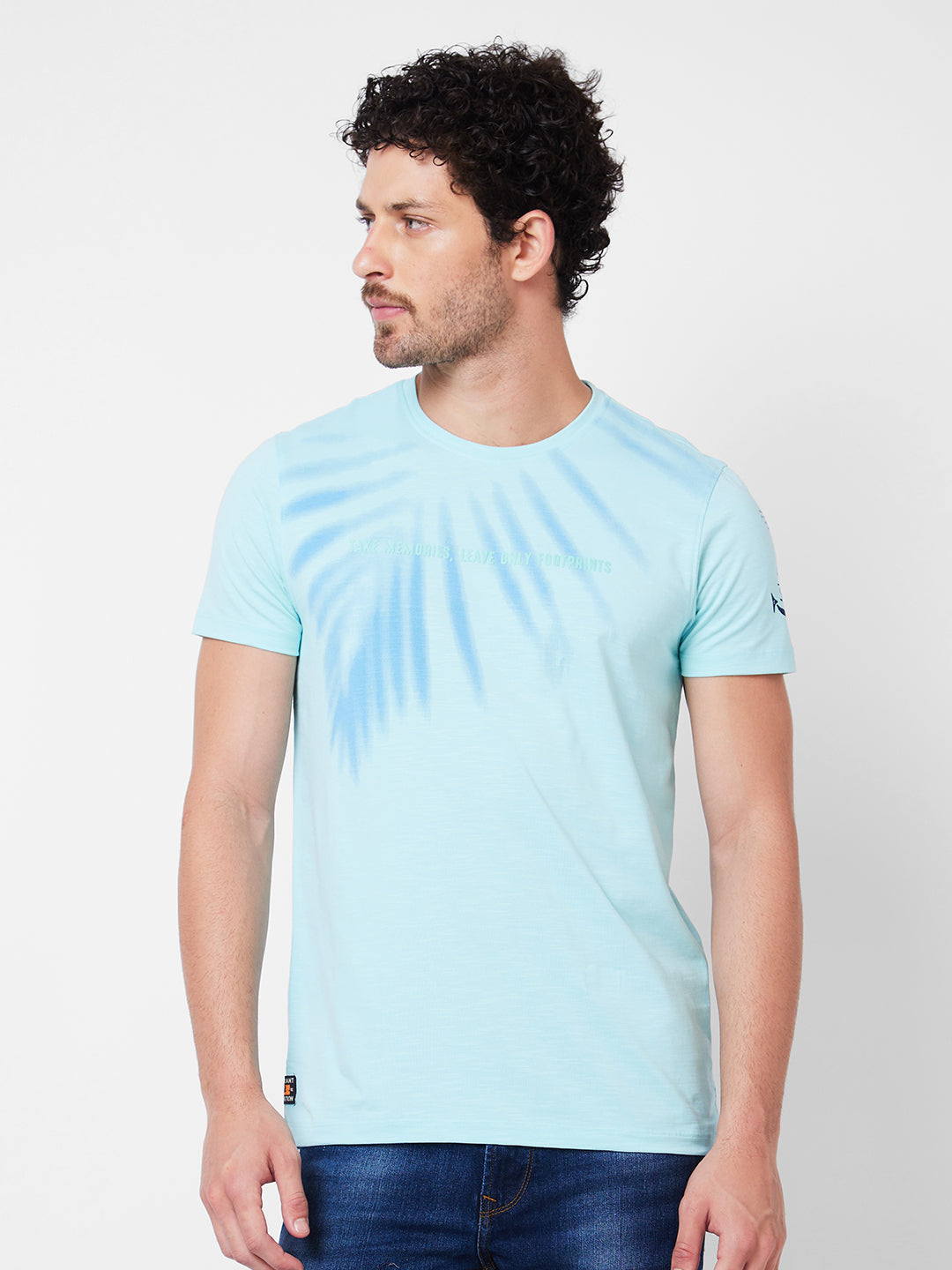 Spykar Mens T-Shirt H/S Mktft1Bd102 Bleached Aqua