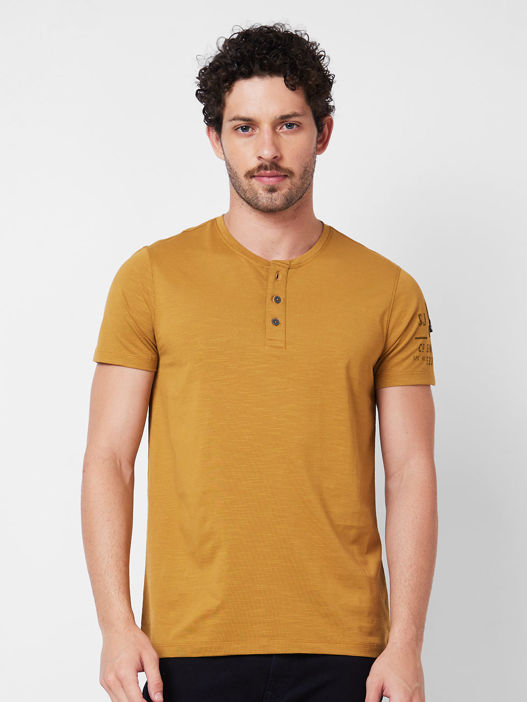 Spykar Mens T-Shirt H/S Mktft1Bd186 Camel Khaki
