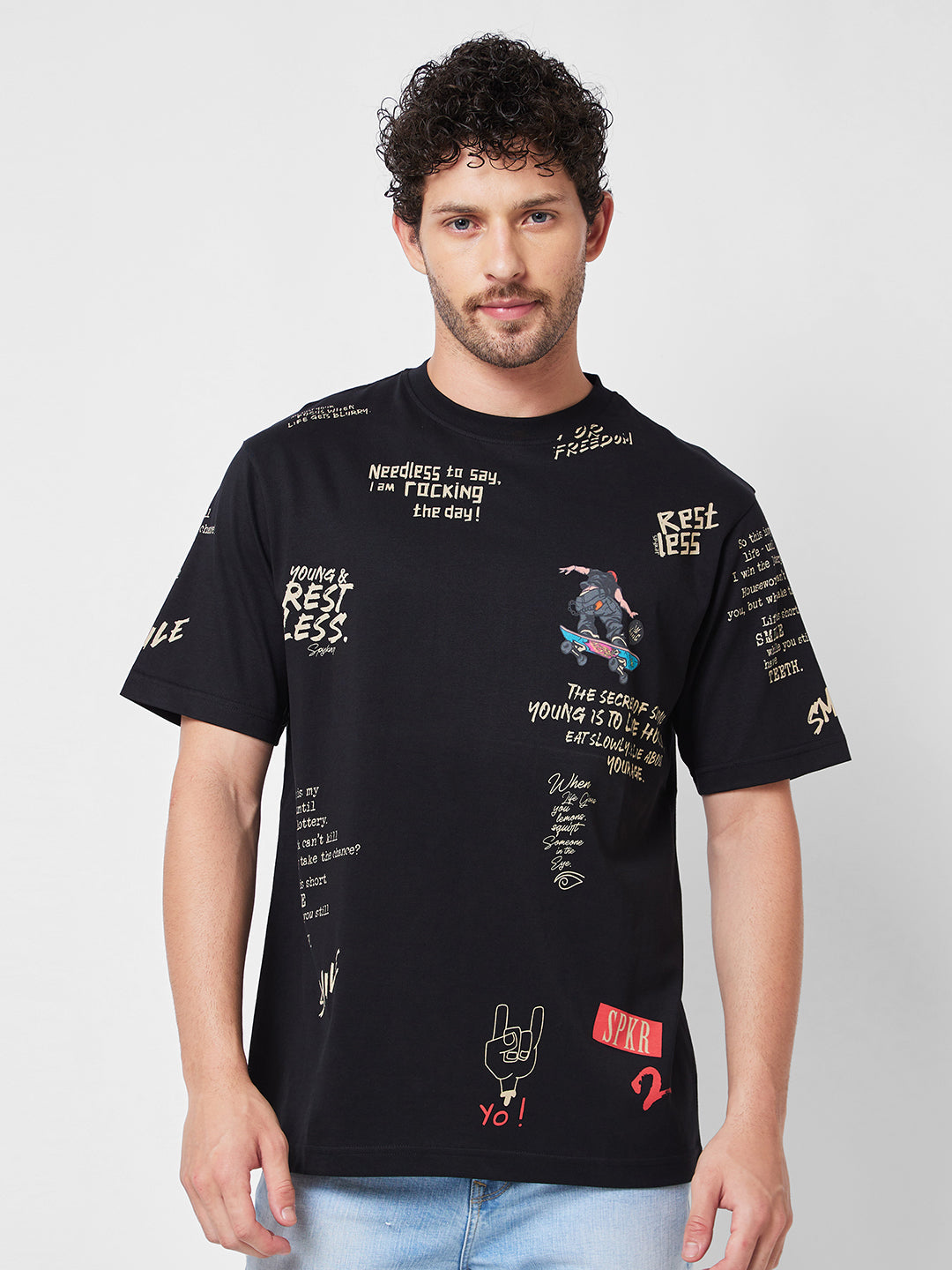 Spykar Mens T-Shirt H/S Mktft1Bd202 Black