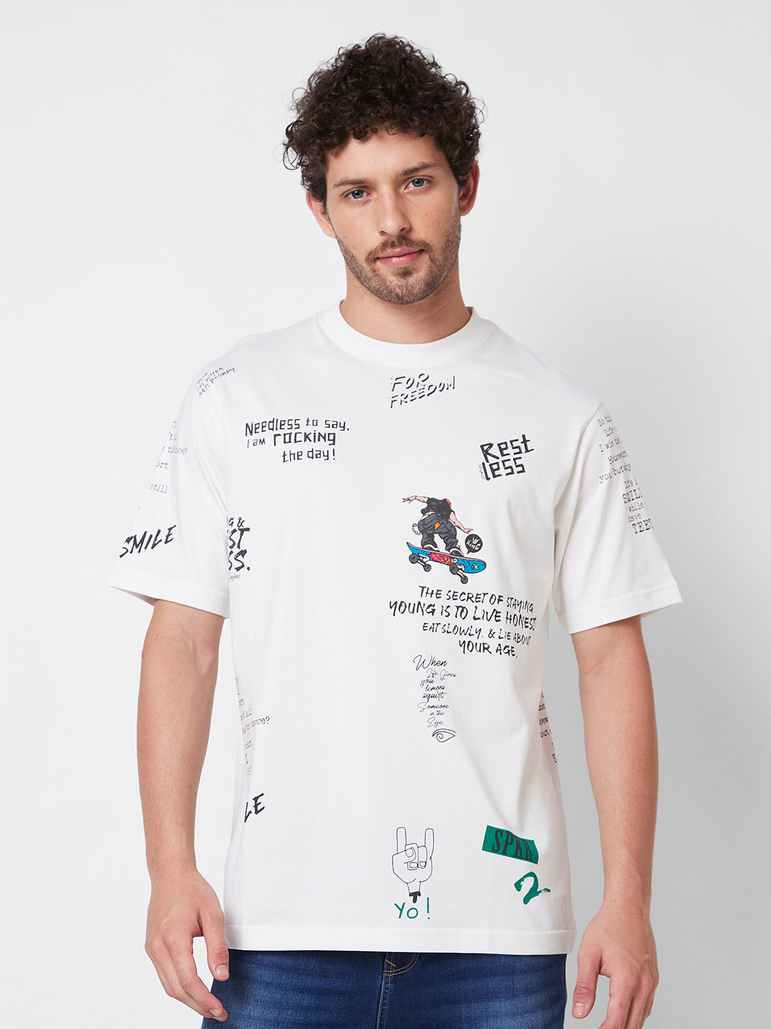 Spykar Mens T-Shirt H/S Mktft1Bd202 Off White