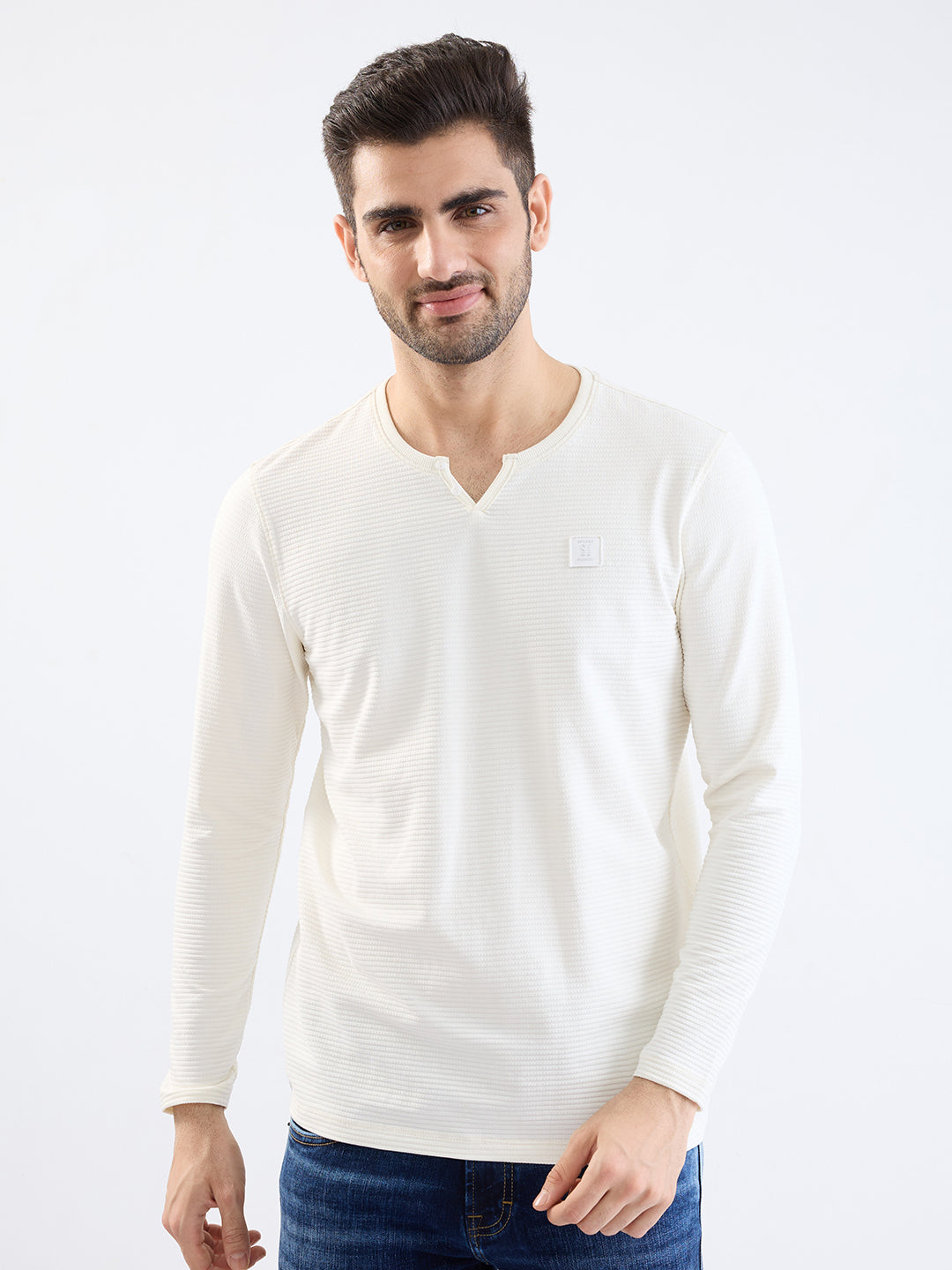 Spykar White Slim Fit Casual T-Shirts for Men