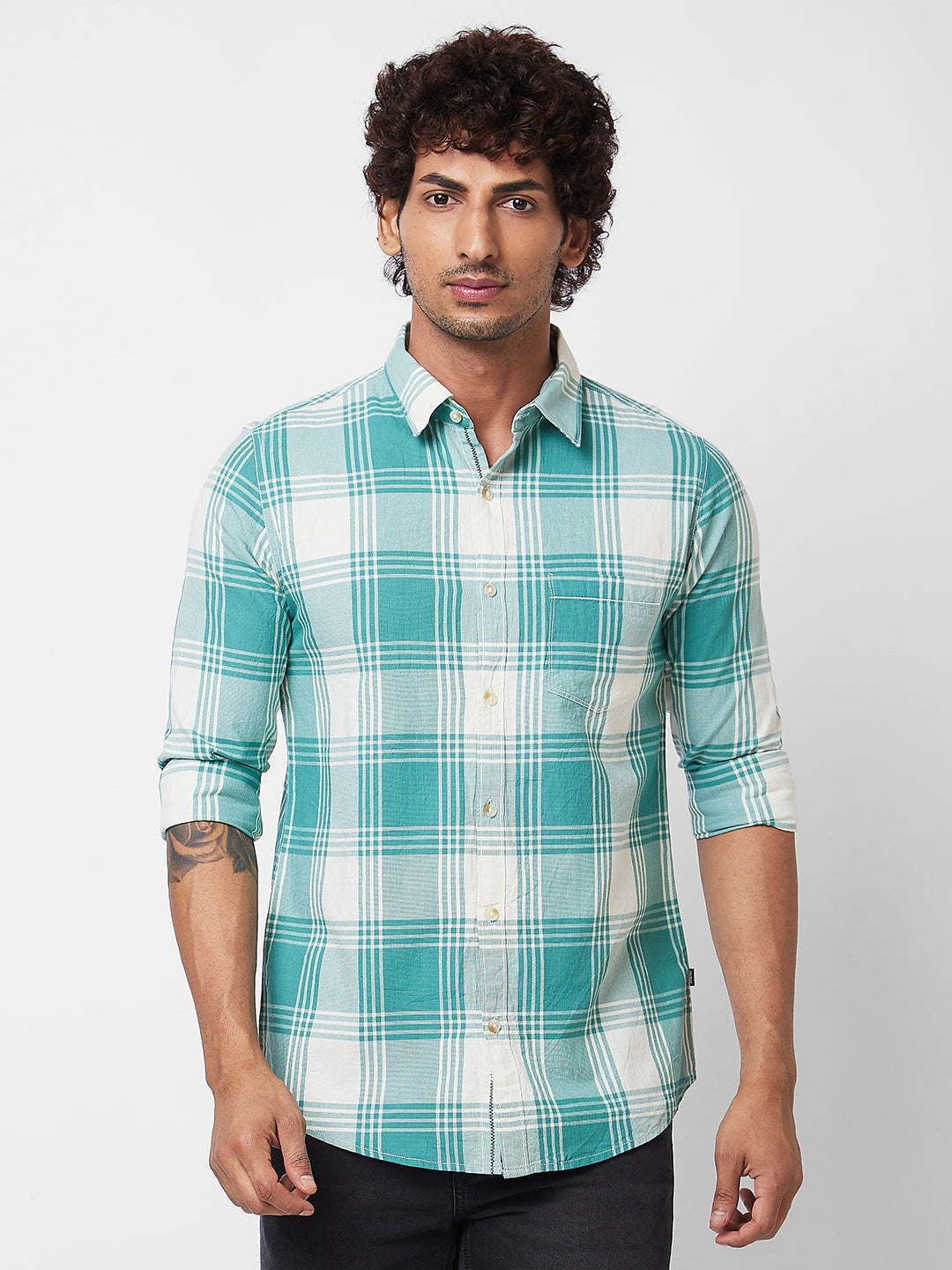 Spykar Mens Casual Shirt H/S Mshcs1Bd143 Sage Green