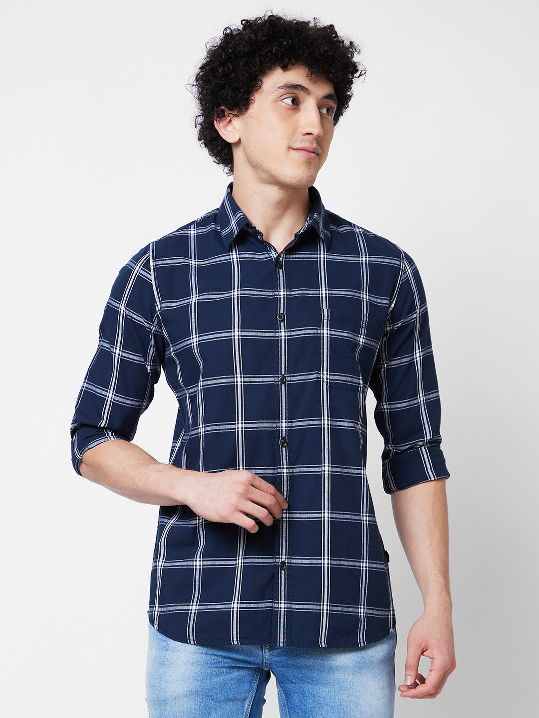 Spykar Mens Casual Shirt H/S Mshcs1Bd145 Navy Blue