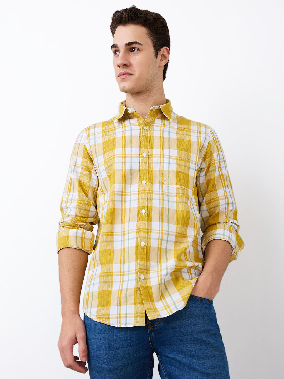 Spykar Mens Casual Shirt F/S Mshcs1Be161 Sulphur Yellow