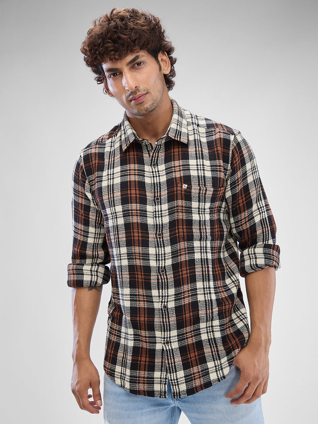 Spykar Mens Casual Shirt F/S Mshcs2Bd021 Friar Brown