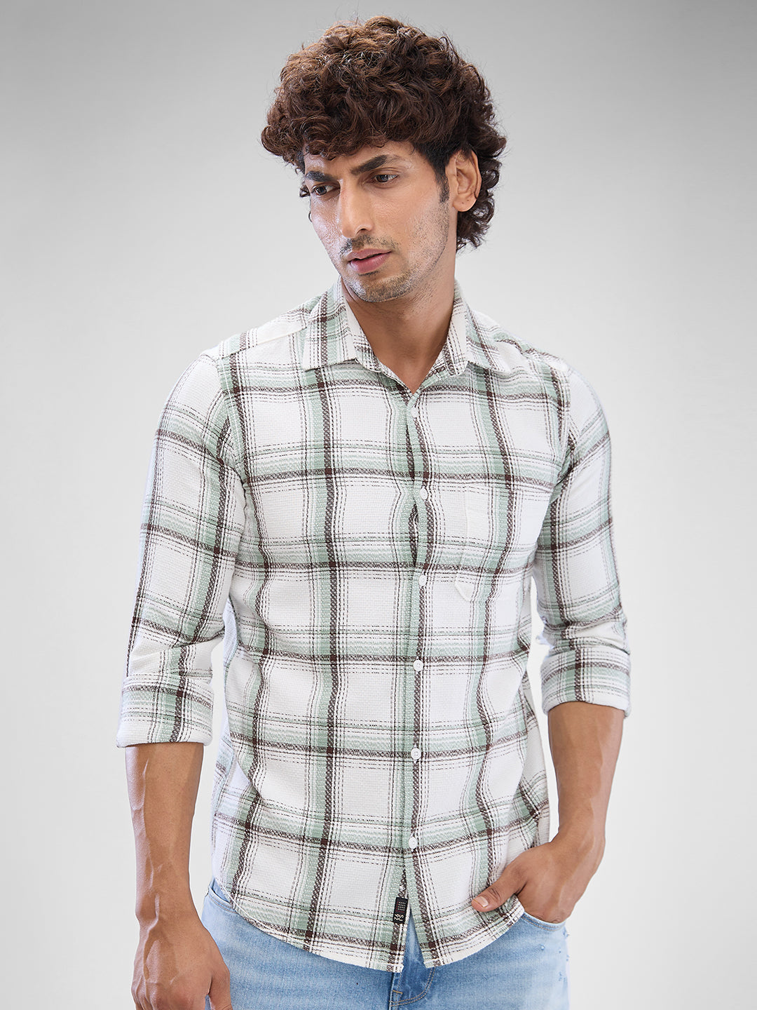 Spykar Mens Casual Shirt F/S Mshcs2Bd151 Beechnut Green