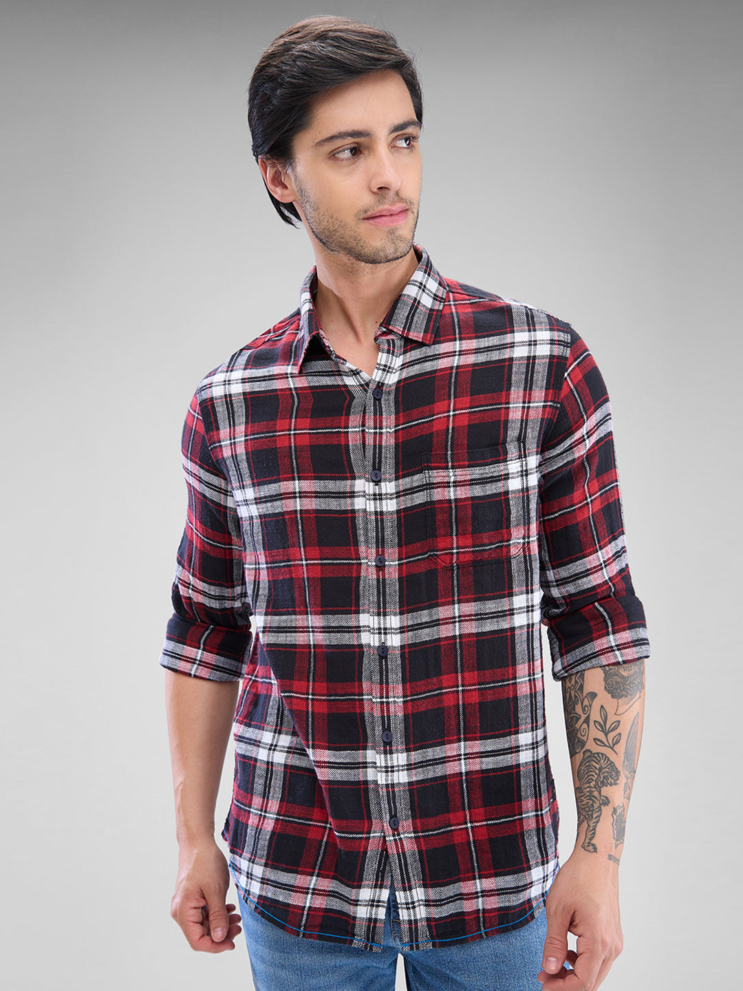 Spykar Mens Casual Shirt F/S Mshcs2Bd157 Dark_Red