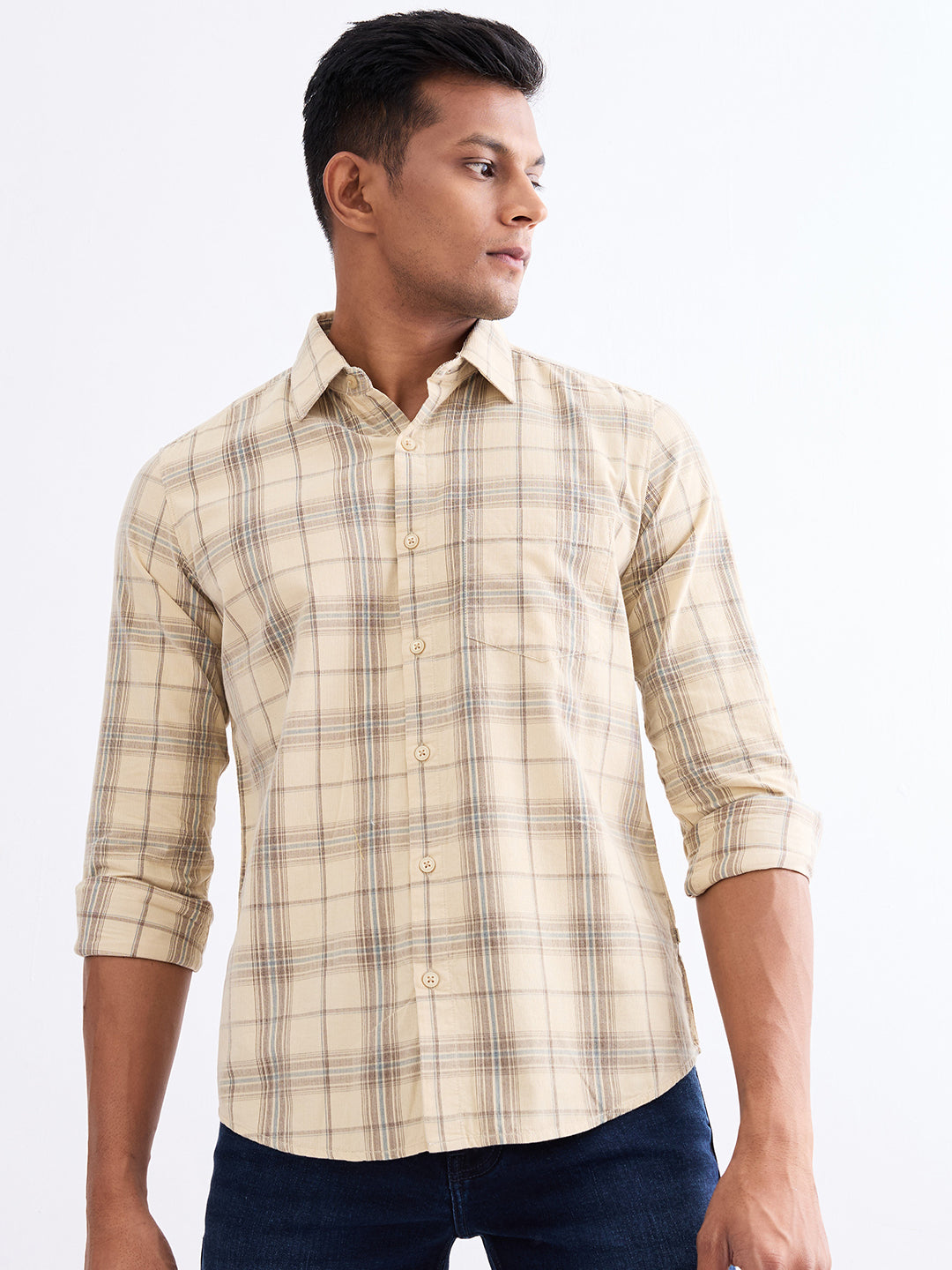 Spykar Mens Casual Shirt F/S Mshcs2Be005 Light Fawn