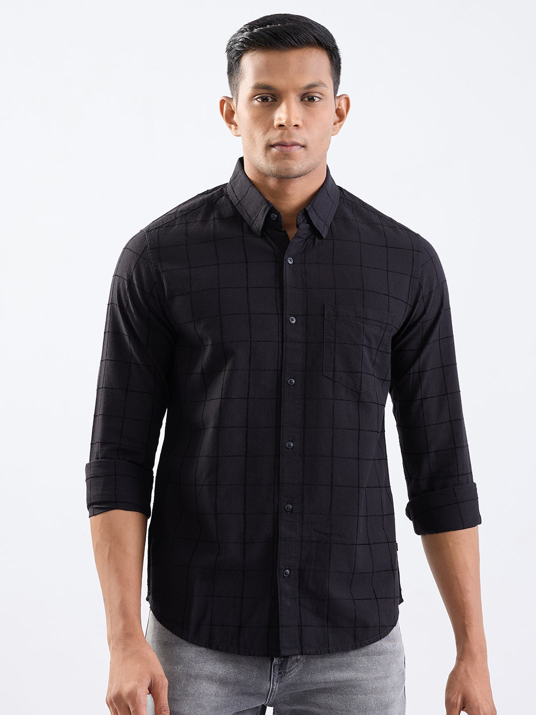 SPYKAR MENS CASUAL SHIRT F/S MSHCS2BE007 JET BLACK