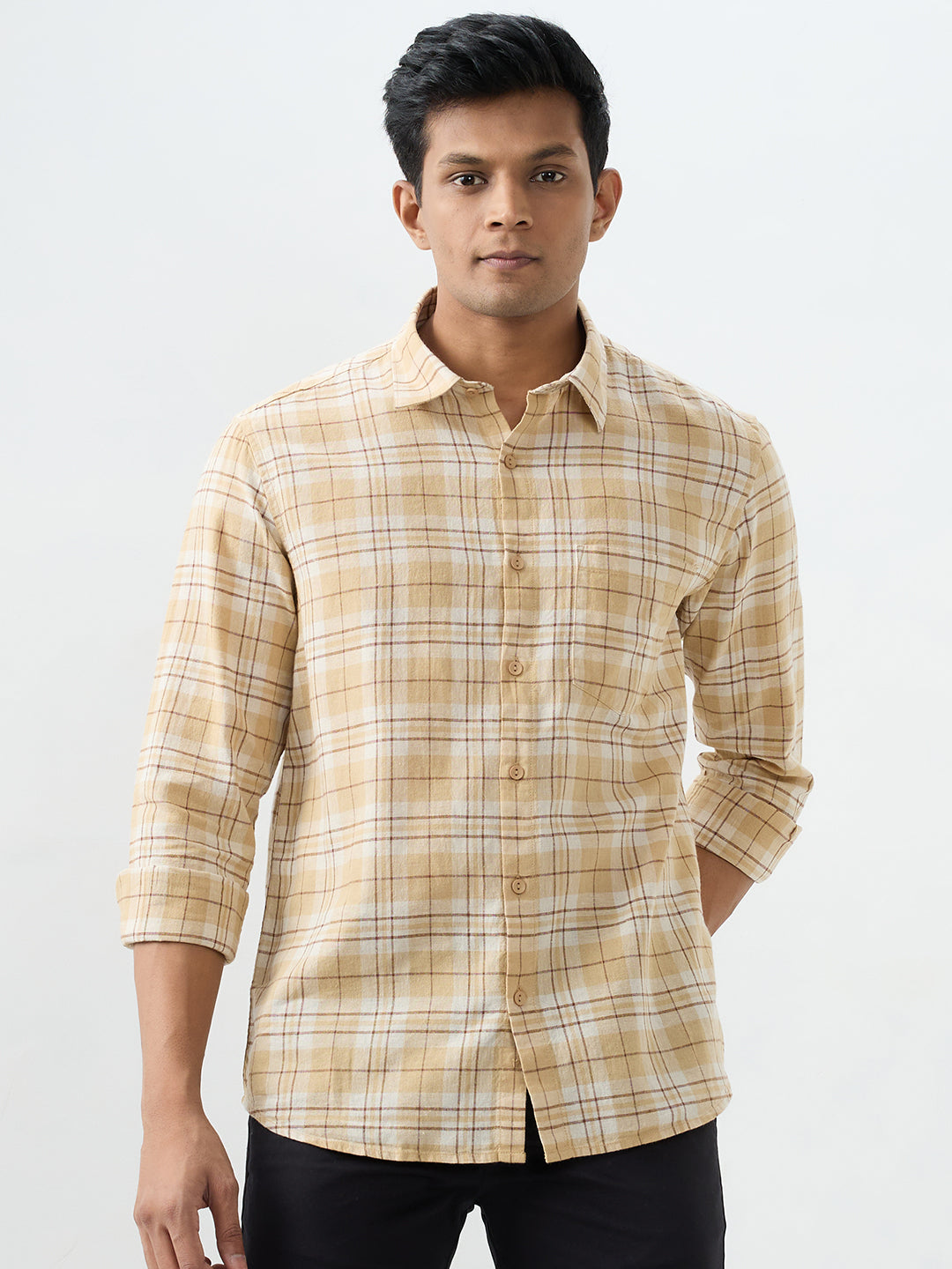 Spykar Taupe Beige Slim Fit Shirts For Men