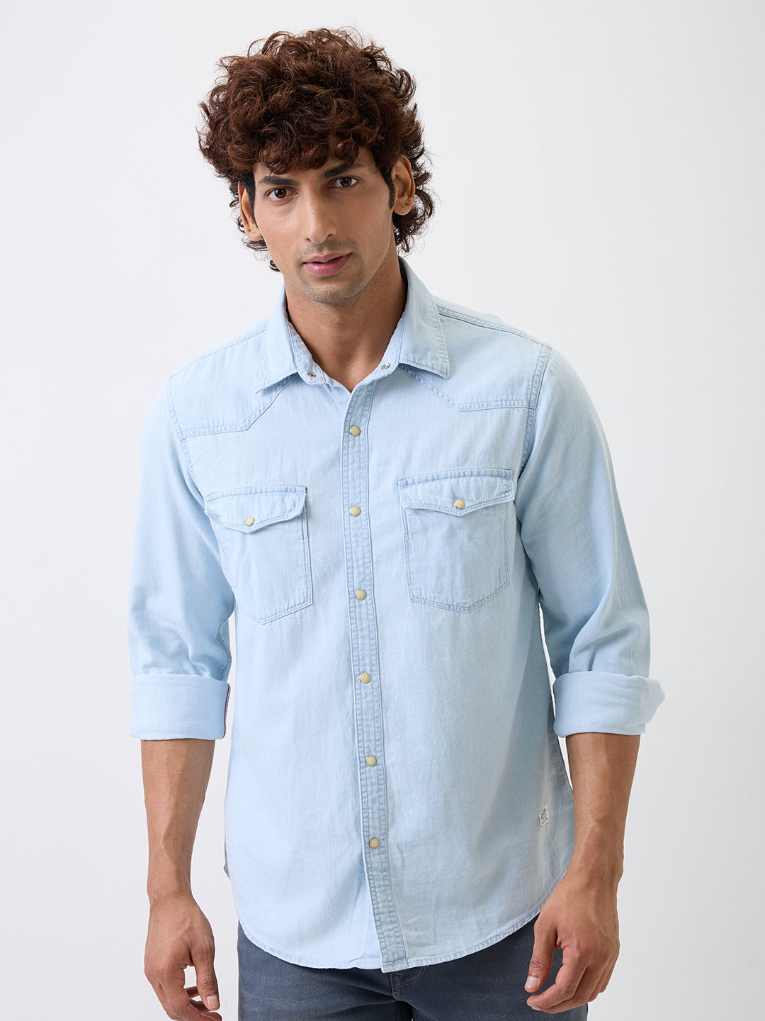 Spykar Mens Casual Shirt F/S Mshd1Be205 Light Blue