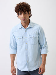Spykar Mens Casual Shirt F/S Mshd1Be205 Light Blue
