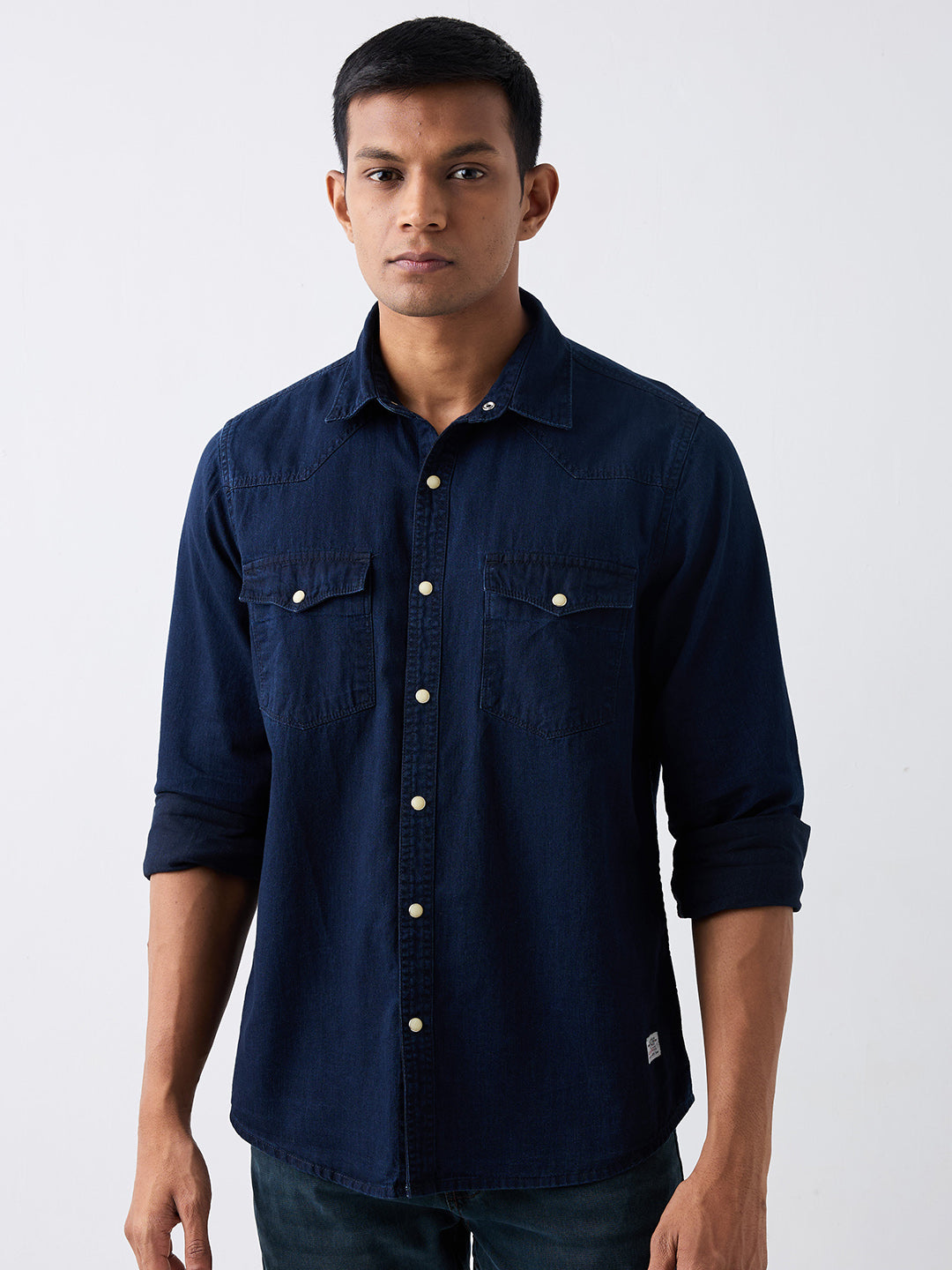 Spykar Mens Casual Shirt H/S Mshd1Be217 Dark Blue