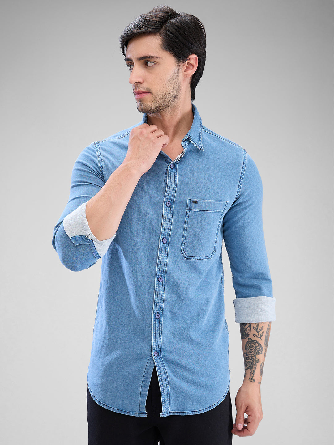 Spykar Mens Casual Shirt F/S Mshd2Bd042 Light Blue
