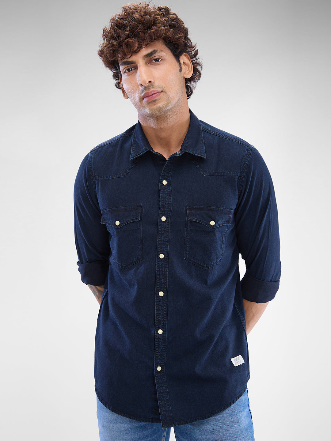 Spykar Mens Casual Shirt F/S Mshd2Bd225 Dark Blue