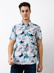 Men Blue Slim Fit Printed Half Sleeve Shirt