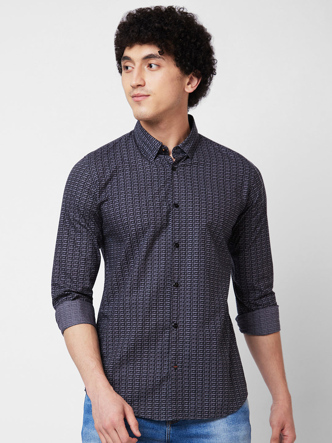 Spykar Mens Casual Shirt F/S Mshps1Bd016 Grey
