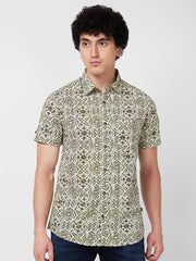 Men Green Printed Half Sleeve Shirt