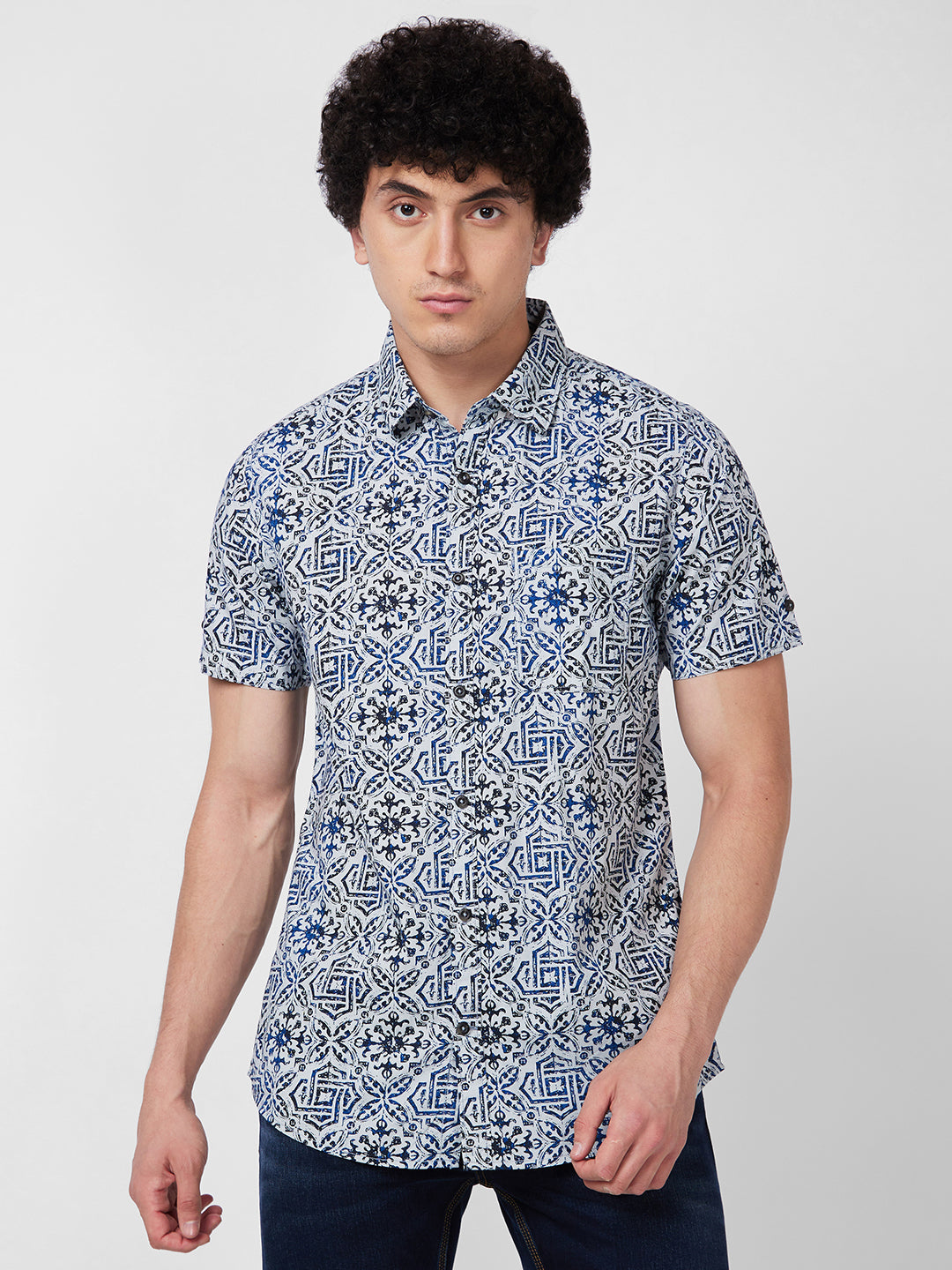 Spykar Mens Casual Shirt F/S Mshps1Bd024 Navy Blue