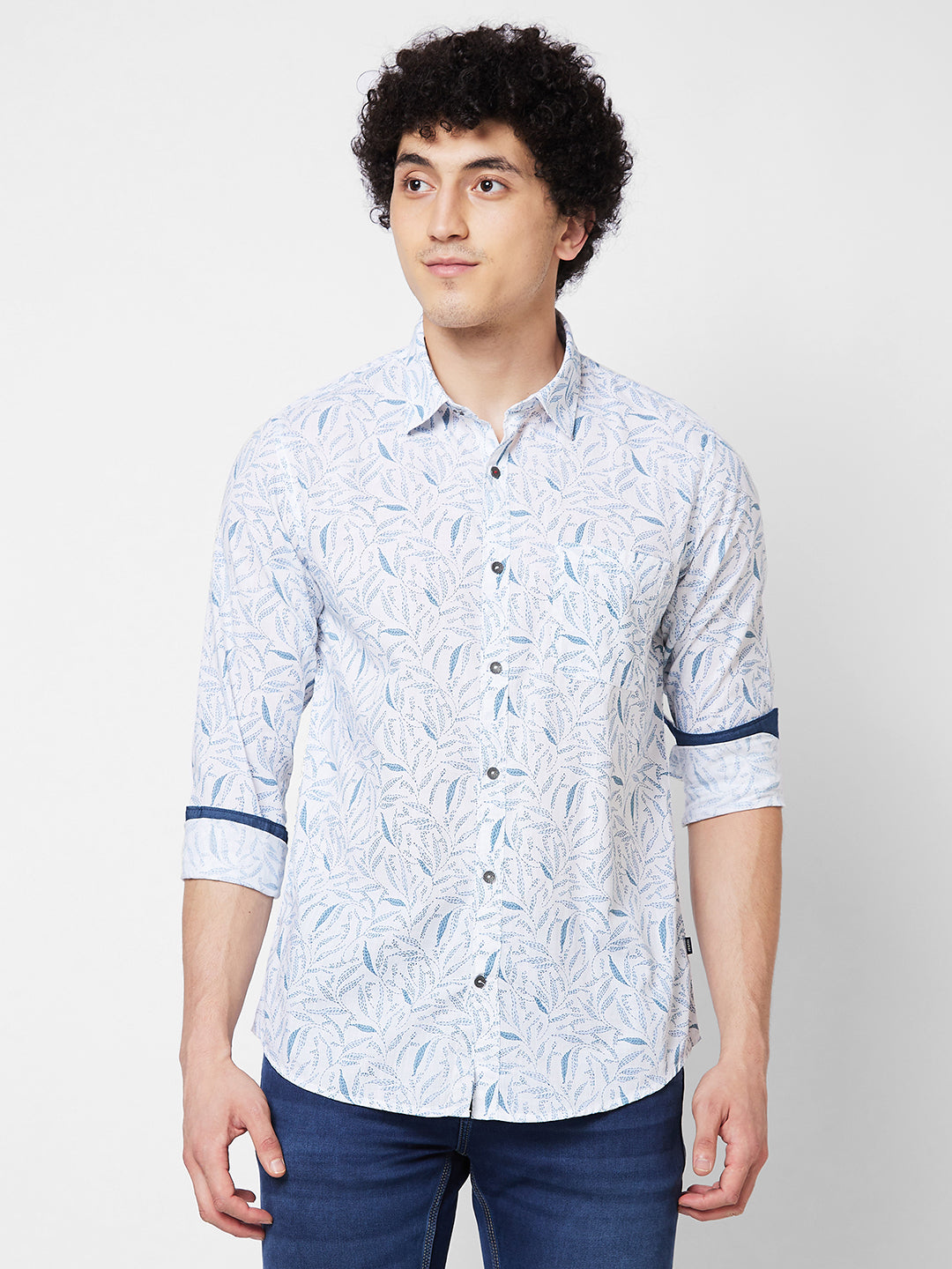 Men White Printed Full Sleeve Shirt