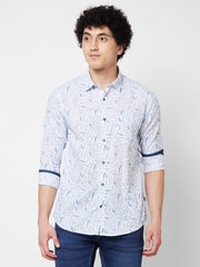 Men White Printed Full Sleeve Shirt