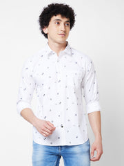 Men White Printed Full Sleeve Shirt