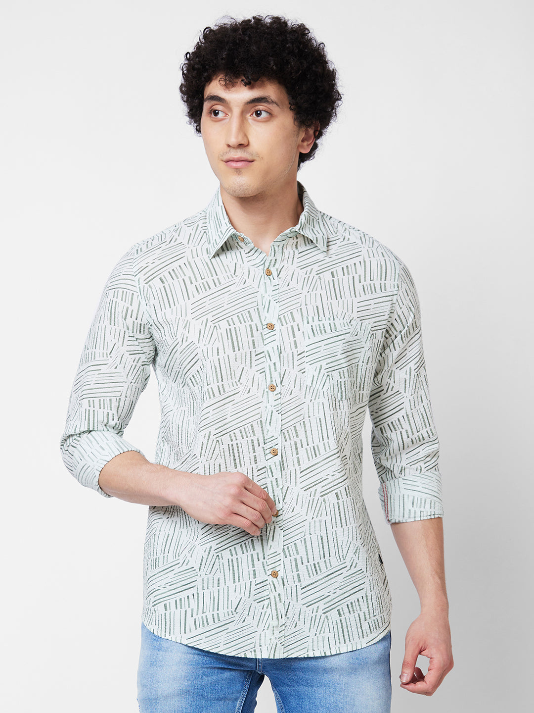 Spykar Mens Casual Shirt F/S Mshps1Bd210 Pista Green
