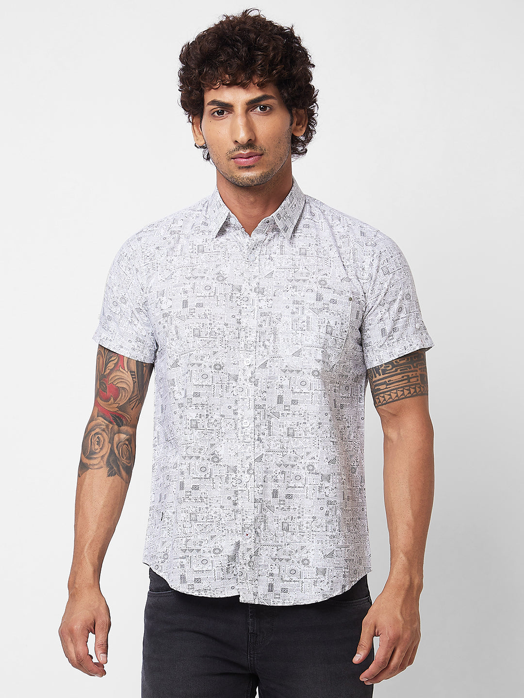 Spykar Mens Casual Shirt F/S Mshps1Bd255 White