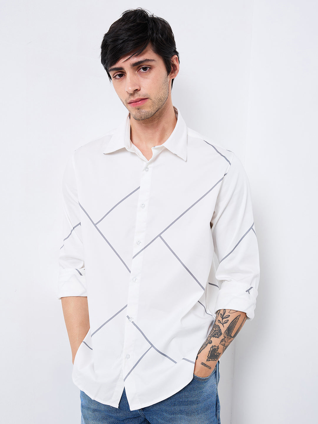 Spykar Mens Casual Shirt H/S Mshps1Be014 White