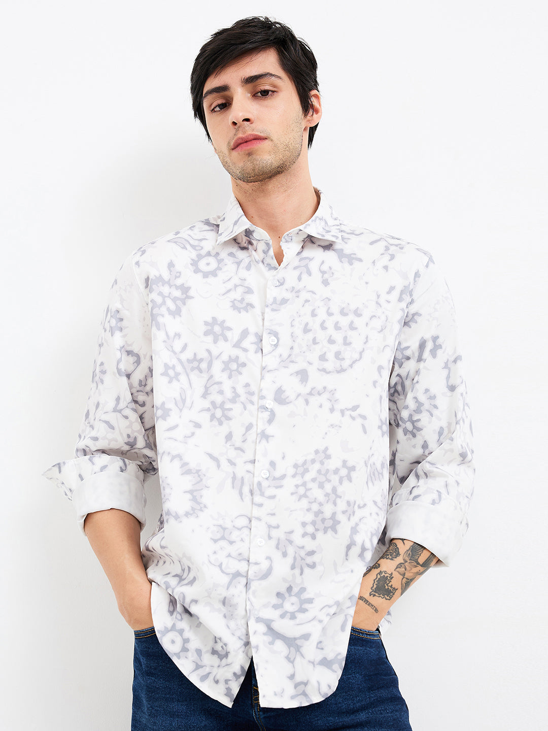 Spykar Mens Casual Shirt H/S Mshps1Be076 Silver Grey - Goyalsons ShopMax