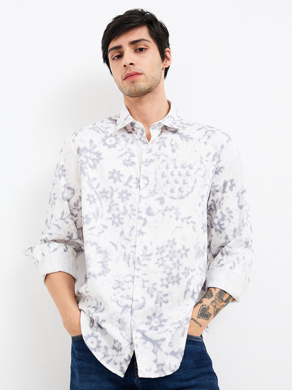 Spykar Mens Casual Shirt H/S Mshps1Be076 Silver Grey - Goyalsons ShopMax
