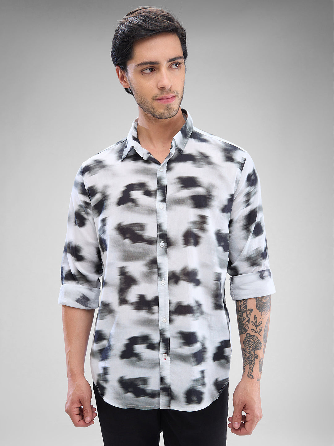 Spykar Mens Casual Shirt F/S Mshps2Bd058 Silver Grey