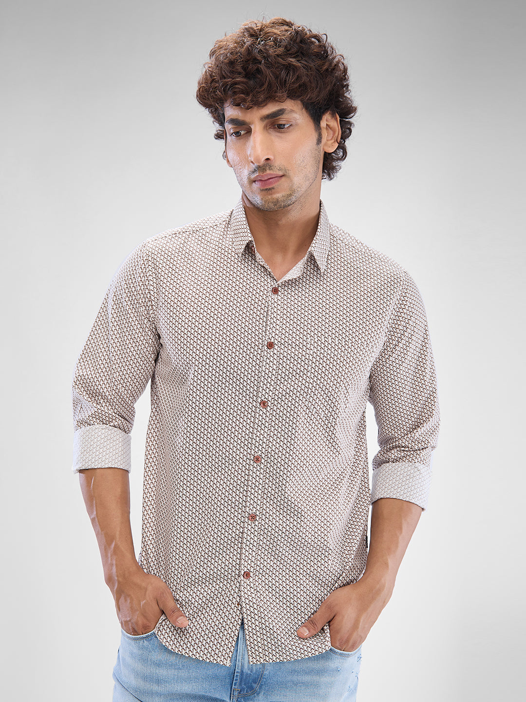 Spykar Mens Casual Shirt F/S Mshps2Bd064 Bison Brown