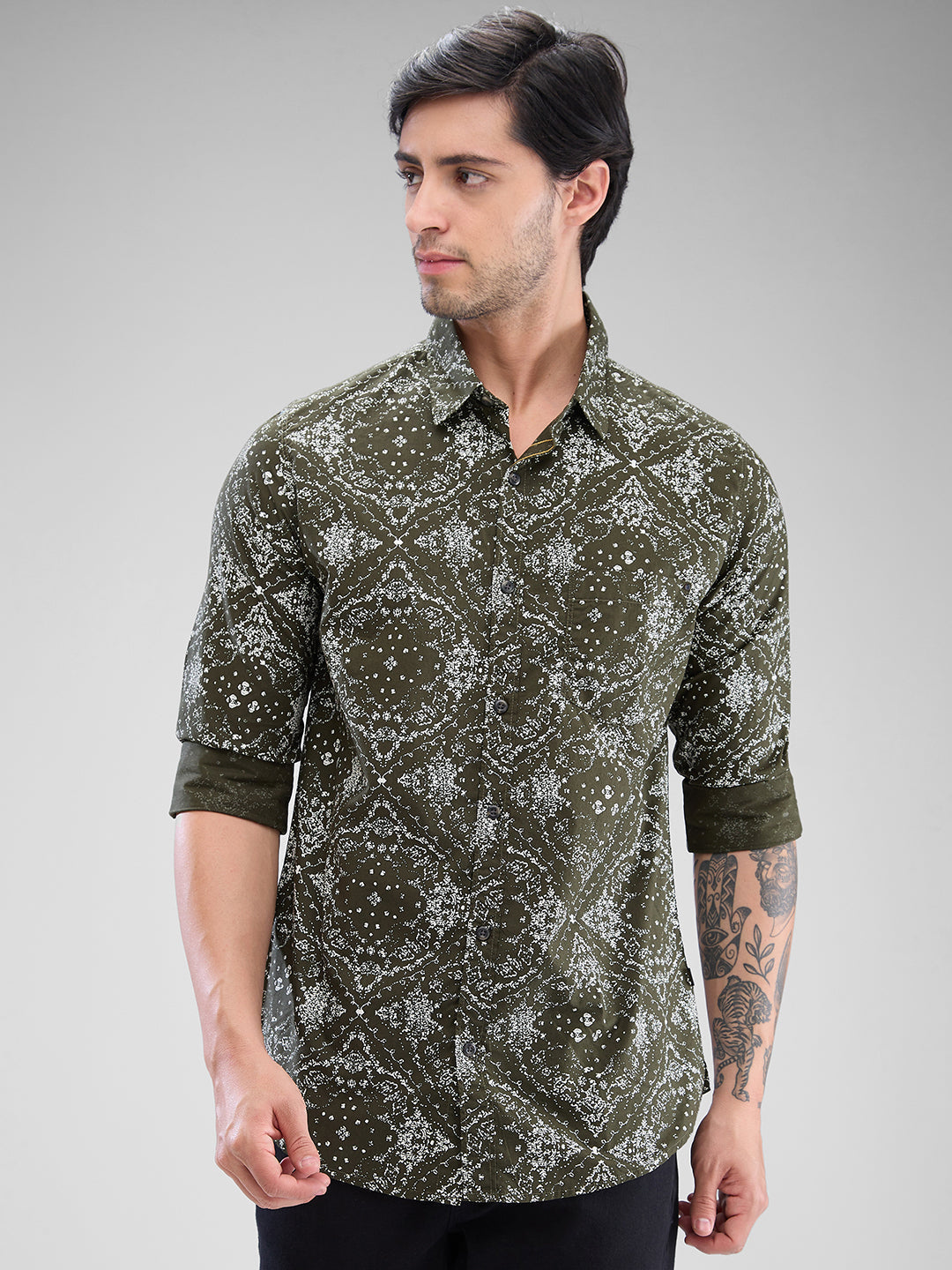 Spykar Mens Casual Shirt F/S Mshps2Bd204 Military Green