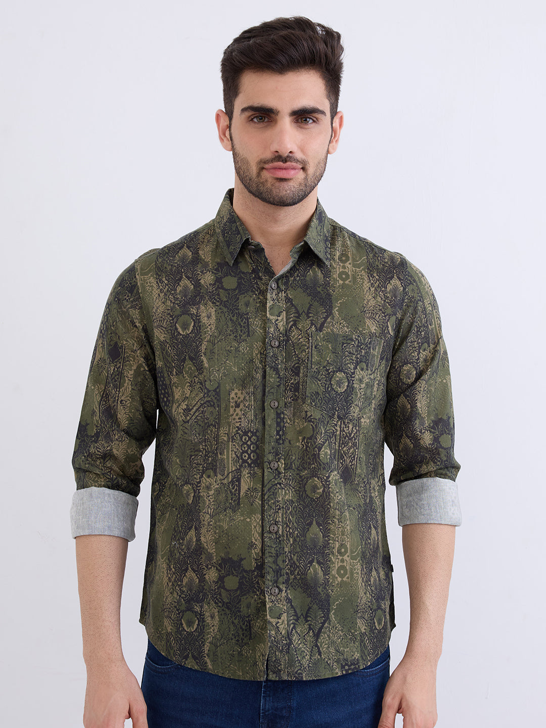 SPYKAR MENS CASUAL SHIRT F/S MSHPS2BE052 AVOCADO GREEN