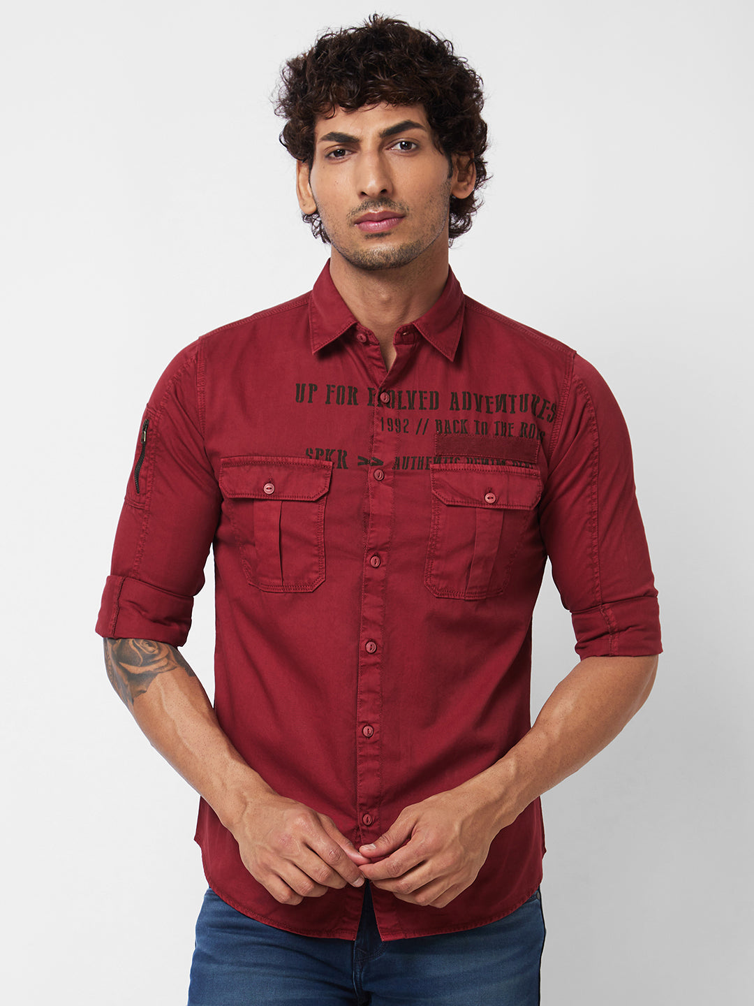 Men Red Solid Full Sleeve Shirt