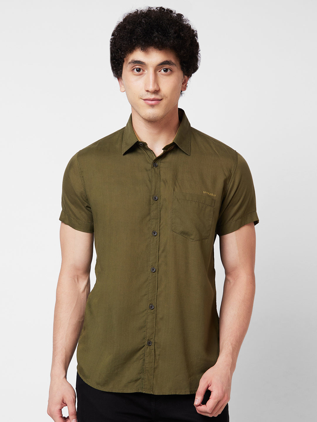 Spykar Mens Casual Shirt F/S Mshsos1Bd181 Military Green