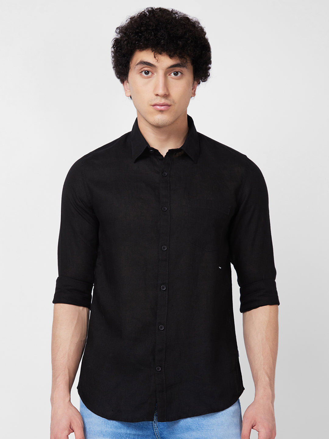 Spykar Mens Casual Shirt F/S Mshsos1Bd193 Black