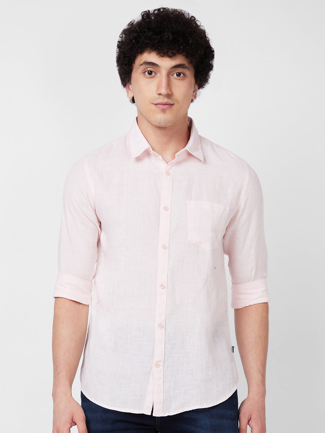 Spykar Mens Casual Shirt H/S Mshsos1Bd193 Peach