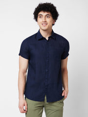 Spykar Mens Casual Shirt F/S Mshsos1Bd194 Navy Blue