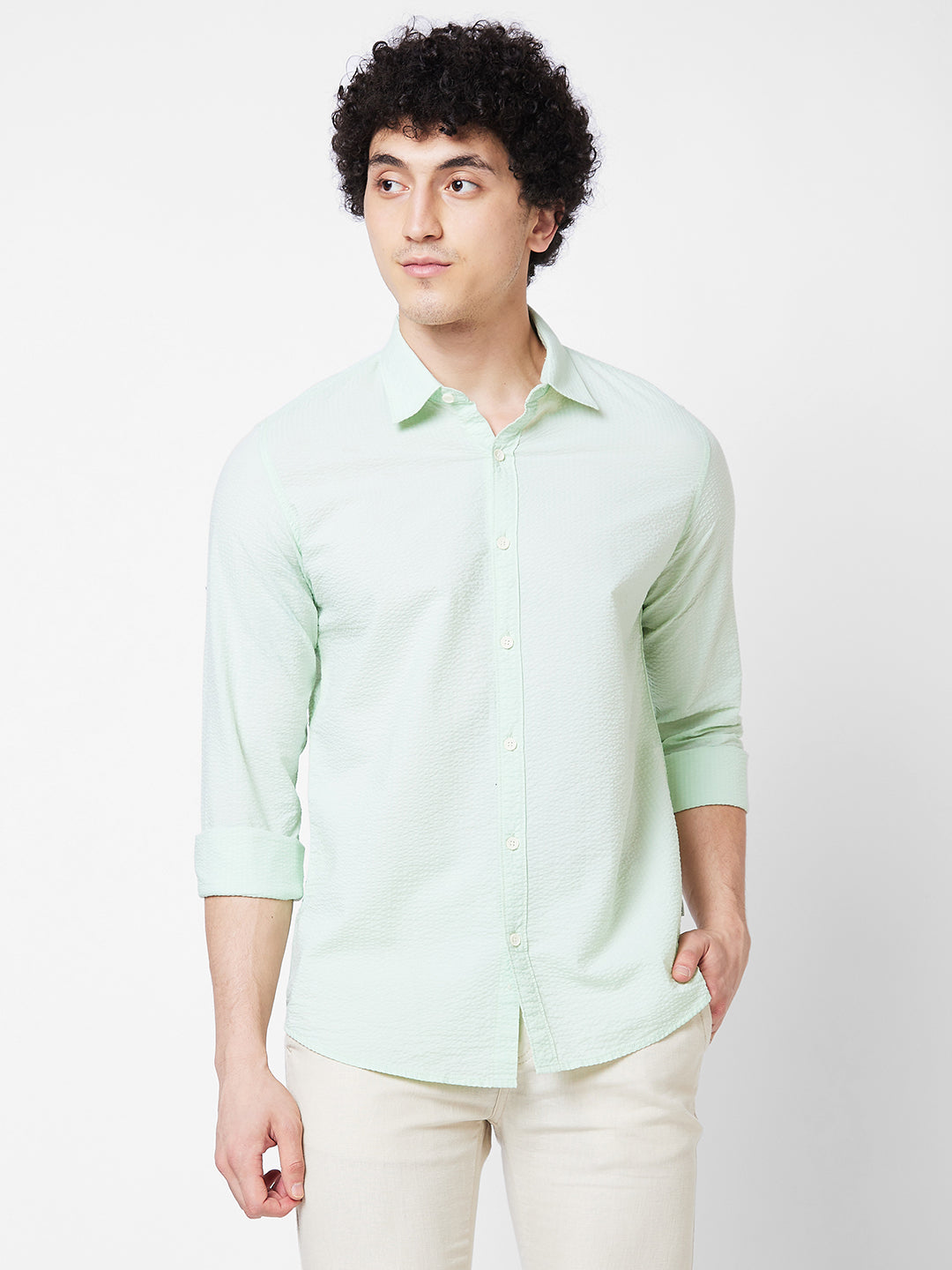 Spykar Mens Casual Shirt F/S Mshsos1Bd206 Mint Green