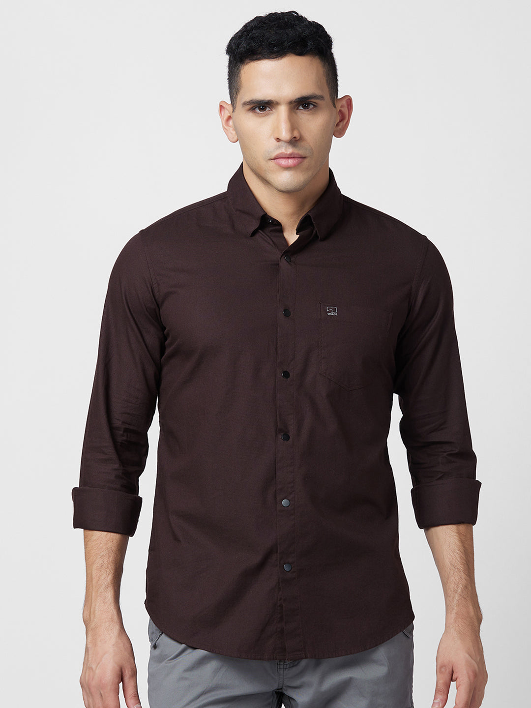 Spykar Mens Casual Shirt F/S Mshsos1Bd263 Coffee Brown